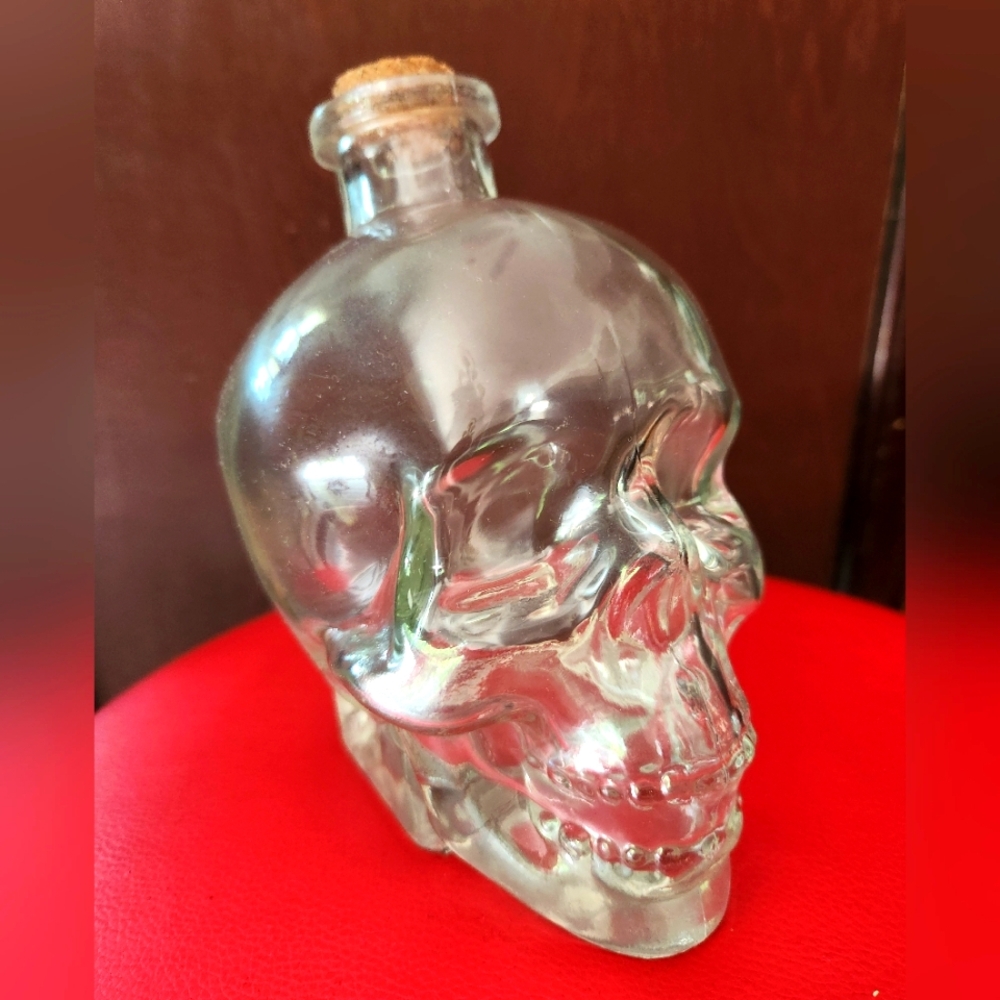 Glass Skull Bottle with Cork Stopper